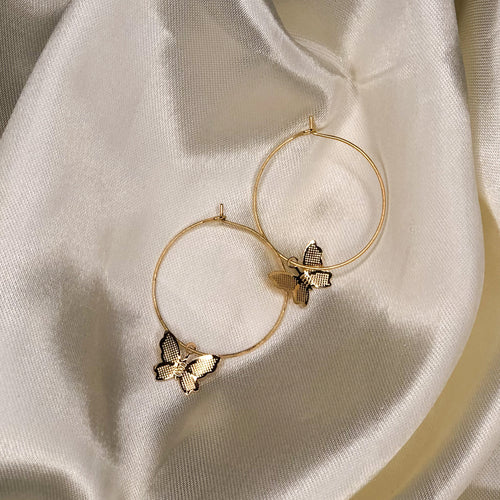 Gold Butterfly Hoops